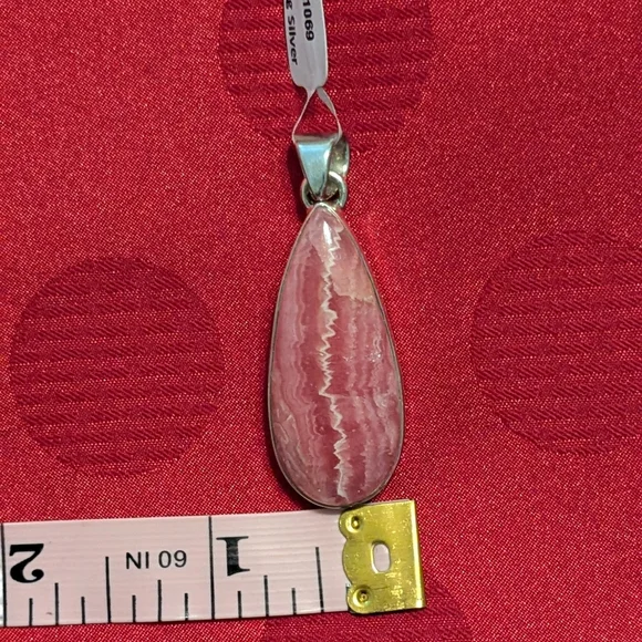 Amazing Pink Rhodochrosite Teardrop Sterling Silver 925 Pendant New With Tag - Picture 9 of 9